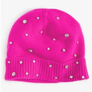 Charter Club Cashmere Embellished Cuffed Beanie Pink OS